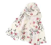 Pluto & Fox Fular De Mujer Bordado Con Flores Bufanda De Seda Diseño Retro Elegante Pañuelo cuello Estola (BEIGE, 75cm*175cm)