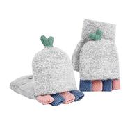 Pluto & Fox Guantes Mitones De Ganchillo Lana Grueso De Dedos Abierto Con Capucha De Invierno Para Mujer (Gris)