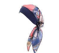 Pluto & Fox Turbante Gorra Pañuelo para Cabeza Diseño Retro para Mujer Cáncer Quimioterapia Chemo Oncológico Noche Pèrdida de Pelo Cabello(Azul con Cadena)