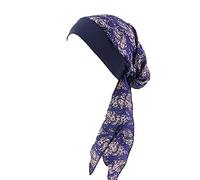 Pluto & Fox Turbante Gorra Pañuelo para Cabeza Diseño Retro para Mujer Cáncer Quimioterapia Chemo Oncológico Noche Pèrdida de Pelo Cabello(Azul con Dibujo Retro)