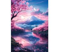 plversi Kit de pintura de diamantes de flor de cerezo 5D, montaje completo de pintura de diamante Fuji para adultos principiantes, arte de pared de noche para decoración de pared del hogar