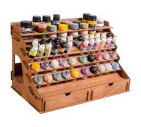 Plydolex Estante de almacenamiento de pintura de madera con 58 agujeros para botellas de pintura, soporte de pintura para manualidades con 4 soportes en miniatura y estante superior extraíble