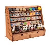 Plydolex Organizador de pintura con 65 agujeros de 2 tamaños para juego de pintura en miniatura, estante de almacenamiento de pintura de madera montado en la pared, estante de pintura para