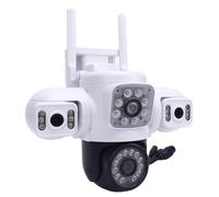 Plyisty Cámara de Seguridad de Tres Lentes, Cámara de Vigilancia Al Aire Libre WiFi con Detección de Movimiento de IA, Prueba de Lluvia IP66 para Monitoreo de la Casa (Enchufe de la UE)