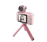 Plyisty Cámara Digital con Giro de 180°, Cámara Digital con Lente Giratoria de 2,4 Pulgadas con Vídeo 720P, 9 Resoluciones de Imagen para Niños, Viaje Plegable Portátil con Soporte de (Pink)