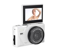 Plyisty Cámara Digital de 75MP HD 5K, Autofocio de Zoom de 18x, Pantalla de Volteo de 180 Grados, Anti Shake, Detección de Sonrisa, Ideal para Viajes de Selfies, de Enfoque Inteligente (White)