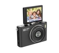 Plyisty Cámara Digital, Vídeo UHD 4K de 64 MP con Pantalla Abatible de 180, Zoom 16X, Enfoque Automático AF, Antivibración, Modo Belleza, Reproductor MP3, Cámara de Vlogging Retro (Black)