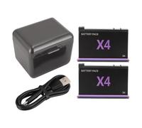 Plyisty Cargador USB de 3 Canales con 2 Baterías de Repuesto, con Luces Indicadoras LED Inteligentes, Circuitos de Seguridad Integrados, para Cámara X4