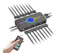 Plyisty Controlador de Concentrador de Ventilador ARGB PWM con Control Remoto, Divisor de Ventilador de PC de 5 V y 3 Pines, Compatible con hasta 18 Ventiladores, Soporte de Caja (BLACK)