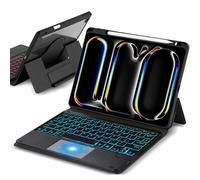 Plyisty Funda Magnética Desmontable con Teclado para Tableta iOS, Cubierta de Soporte de Visualización Multiángulo con Trackpad Multitáctil Retroiluminado, Funda Protectora Tipo Libro