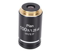 Plyisty Lente Objetivo de Microscopio Plan, Rosca RMS de 20,2 Mm, Universal para Microscopios Biológicos, Vidrio óptico Revestido, Carcasa de Aleación de Aluminio para Educación (100X)