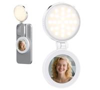 Plyisty Luz de Selfie Magnética, 48 Lámpara de Relleno de Teléfono LED con Espejo, 3 Modos de Color y 3 Niveles de Brillo, Flip de 180 °, Rotación de 360 ° para una Gran Iluminación (White)
