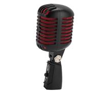 Plyisty Micrófono Vocal Dinámico Retro Clásico, Micrófono Cardioide Unidireccional de Estilo Vintage Antiguo, con Estante Giratorio Tensor, Micrófono Dinámico Retro para KTV (Black)