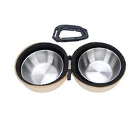 Plyisty Pet Travel Food Water Bowls, Fácil de Limpiar, Espacio de Salvación de Perro -Cáscara de Doble Cáscara de Acero Inoxidable Portátil para Senderismo (Caqui)