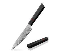 Plys Cuchillo damasco, cuchillo para fruta afilado, pequeño: cuchillo de pelar japonés damasco - profesional, cuchillo de cocina con mango de madera negro