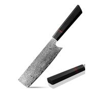 Plys Cuchillo Japonés Nakiri Damasco 17cm: Cuchillo de Cocina Afilado - Cuchillo de Acero Damasco Profesional