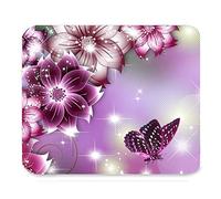 PM136 Hermosa Retro Crystal Purple Flying Butterfly y Flower Fantasy Art Pattern Design Mejor Regalo Unique Custom Rectángulo Mouse Pad, Juego de Mouse Pad de ratón Antideslizante Mouse Pad de ratón