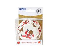PME BC805 Navidad Cápsulas para Cupcakes Forradas de Aluminio-Papá Noel y Trineo (Set de 30), Papel, Blanco
