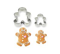 PME SC620 Gingerbread Man-Cortador de Galletas y Pasteles de Metal, 2 Unidades, tamaño Grande/pequeño, Aluminio, Plateado, 9x2x7 cm