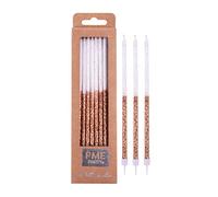 PME - Velas con Purpurina en Oro Rosa y Soportes, 18 cm, Paquete de 16