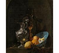 PMEFGJDPE Cuadro Pared Lienzo Pintura Decorativa Natura morta con brocca d'argento e ciotola di porcellana Natura morta con brocca d'argento di Willem Kalf para Decoraciones del Hogar 60x90cm