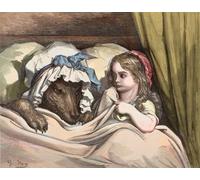 PMEFGJDPE Famoso Cuadro Pared Lienzo Pintura Decorativa Cappuccetto rosso e lupo non amano come la nonna Illustrazione dei racconti di Gustave Dore para Decoraciones del Hogar 60x90cm