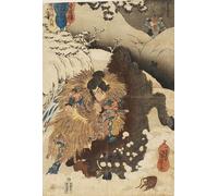 PMEFGJDPE Famoso Cuadro Pared Lienzo Pintura Decorativa Chinzei Hachiro Tametomo abbatte un cinghiale nelle montagne innevate di Mashik di Utagawa Kuniyoshi para Decoraciones del Hogar 60x90cm