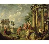 PMEFGJDPE Famoso Cuadro Pared Lienzo Pintura Decorativa Contadini tra rovine romane di Paolo Pannini para Decoraciones del Hogar 60x90cm