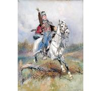 PMEFGJDPE Famoso Cuadro Pared Lienzo Pintura Decorativa un cavaliere francese a cavallo di Jean Baptiste Edouard Detaille para Decoraciones del Hogar 60x90cm