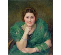 PMEFGJDPE Famoso Impresiones de Lienzo Impresion Arte Pared Ritratto di una donna russa con una sciarpa verde di Jules Ernest Renoux para la Decoración del Hogar de la Oficina 60x90cm