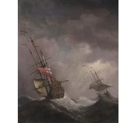 PMEFGJDPE Famoso Impresiones de Lienzo Impresion Arte Pared una nave inglese in mare che corre in una burrasca di Willem Van De Velde il Giovane para la Decoración del Hogar de la Oficina 60x90cm