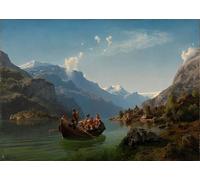 PMEFGJDPE Famoso Impresiones de Lienzo Impresion Arte Pared Viaggio nuziale nell'Hardanger di Hans Gude para la Decoración del Hogar de la Oficina 60x90cm