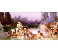 PMEFGJDPE Famoso Painting Cuadro Lienzos Fotos Lavandaie in riva al fiume Enric Serra Auque para la Decoración de la Sala de Estar 60x90cm