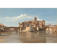 PMEFGJDPE Famoso Pared Decoración Arte Lienzo Imagen L'isola E Il Ponte Di San Bartolomeo Jean-baptiste-camille Corot para Decoración de Paredes 60x90cm