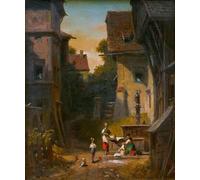 PMEFGJDPE Famoso Prints Sobre Lienzo Impresión de Carteles Alla fontana della città di Carl Spitzweg para la Decoración del Hogar del Dormitorio 60x90cm