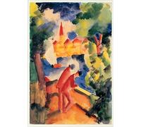 PMEFGJDPE Famoso Prints Sobre Lienzo Impresión de Carteles Due uomini in braccio sulla ringhiera che si affaccia su un lago di August Macke para la Decoración del Hogar del Dormitorio 60x90cm