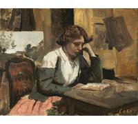 PMEFGJDPE Famoso Prints Sobre Lienzo Impresión de Carteles Lettura della donna nello studio. di Jean Baptiste Camille Corot para la Decoración del Hogar del Dormitorio 60x90cm