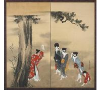 PMEFGJDPE Impresiones de Lienzo Impresion Arte Pared Paravento di carta a due pieghe un prete shintoista Tre donne e un bambino di Katsushika Hokusai para la Decoración del Hogar de la Oficina 60x90cm