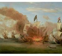 PMEFGJDPE Pinturas Famosas Cuadro Pared Lienzo Pintura Decorativa l'incendio del reale nella battaglia di Sole Bank di Willem Van De Velde il Giovane para Decoraciones del Hogar 60x90cm