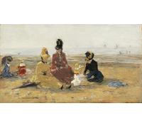 PMEFGJDPE Pinturas Famosas Cuadro Pared Lienzo Pintura Decorativa sulla spiaggia Trouville di Eugene Louis Boudin para Decoraciones del Hogar 60x90cm