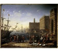 PMEFGJDPE Pinturas Famosas Cuadro Pared Lienzo Pintura Decorativa Veduta di un porto con il Campidoglio Veduta della città di Claude Lorrain para Decoraciones del Hogar 60x90cm