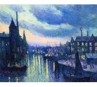 PMEFGJDPE Pinturas Famosas Impresiones de Lienzo Impresion Arte Pared il porto di Rotterdam di notte di Maximilien Luce para la Decoración del Hogar de la Oficina 60x90cm