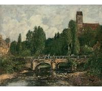 PMEFGJDPE Pinturas Famosas Impresiones de Lienzo Impresion Arte Pared Saint Cenery la Chiesa e il Ponte di Eugene Louis Boudin para la Decoración del Hogar de la Oficina 60x90cm