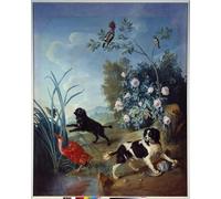 PMEFGJDPE Pinturas Famosas Impresiones de Lienzo Impresion Arte Pared Zerbine e Jemite i cani del re XIV di Desportes para la Decoración del Hogar de la Oficina 60x90cm
