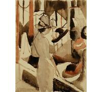 PMEFGJDPE Pinturas Famosas Painting Cuadro Lienzos Fotos Donna davanti al negozio di cappelli di August Macke para la Decoración de la Sala de Estar 60x90cm