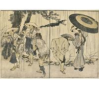 PMEFGJDPE Pinturas Famosas Painting Cuadro Lienzos Fotos Gente sotto la pioggia di Katsushika Hokusai para la Decoración de la Sala de Estar 60x90cm