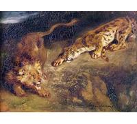 PMEFGJDPE Pinturas Famosas Painting Cuadro Lienzos Fotos La tigre e il leone di Ferdinandeugene Delacroix para la Decoración de la Sala de Estar 60x90cm