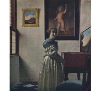 PMEFGJDPE Pinturas Famosas Painting Cuadro Lienzos Fotos una signora in piedi ai virginali di Jan Vermeer Van Delft para la Decoración de la Sala de Estar 60x90cm