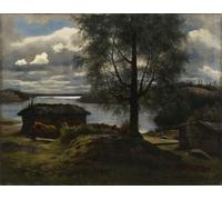 PMEFGJDPE Pinturas Famosas Painting Cuadro Lienzos Fotos Vista dal lago nella parrocchia di Kuru di Fredrik Ahlstedt para la Decoración de la Sala de Estar 60x90cm