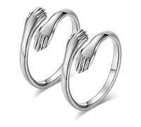PMELCXD Anillo para mujer, 2 piezas, de plata, romántico, abrazo, abrazo, anillo abierto para mujeres, hombres, parejas, niñas, joyería ajustable